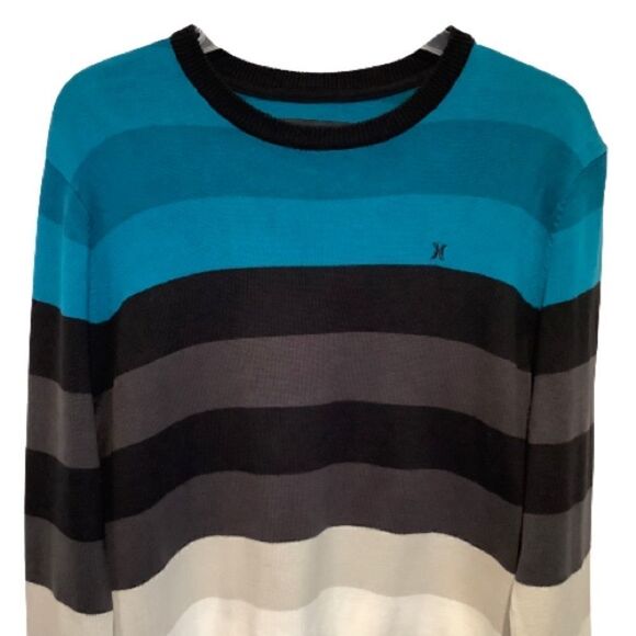 🎉2X HOST PICK🎉 HURLEY MENS ROUND NECK LONG SLEEVE STRIPED SWEATER SIZE MEDIUM - Picture 5 of 6